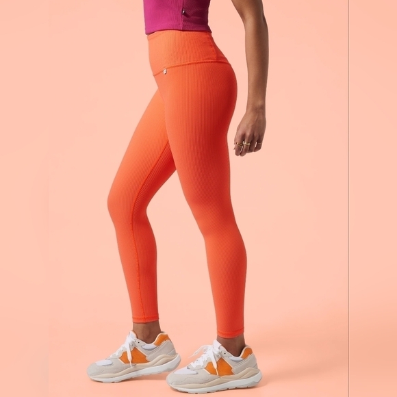 New Athleta x Alicia Keys Leggings Orange Ribbed Leggings Size Large Neon Tights - Picture 9 of 16